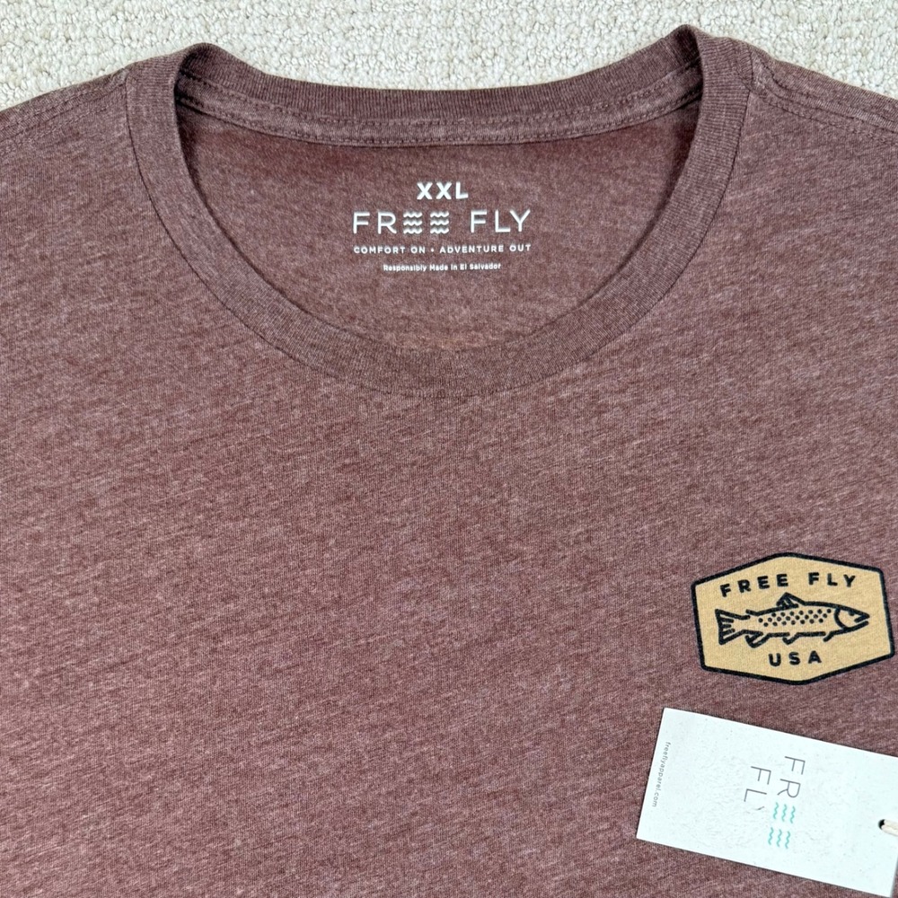 NEW Free Fly Mens 2XL Heather Chestnut Freshwater Tee Short Sleeve T-Shirt